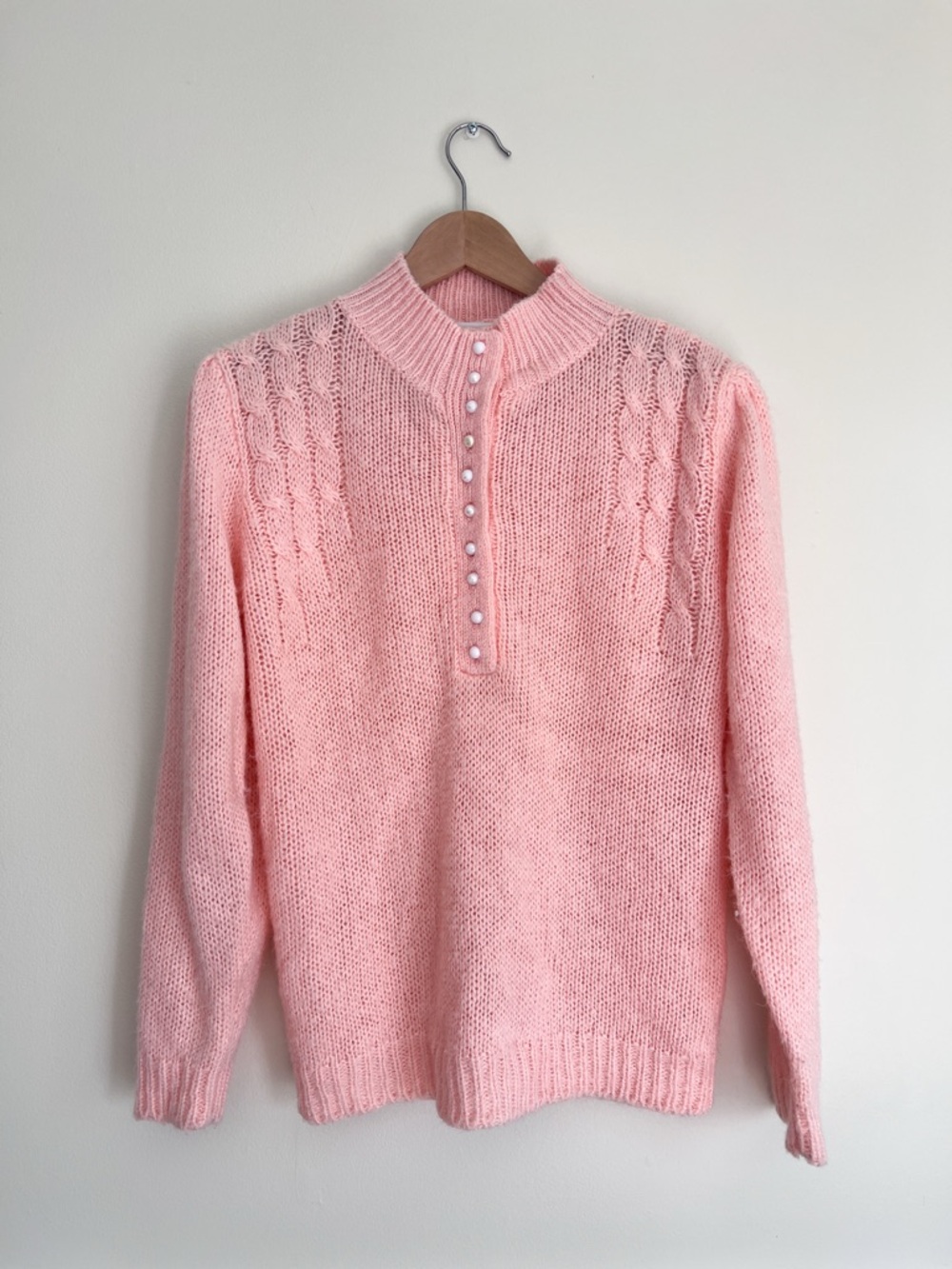 Pink Cable Knit Button-Front Sweater